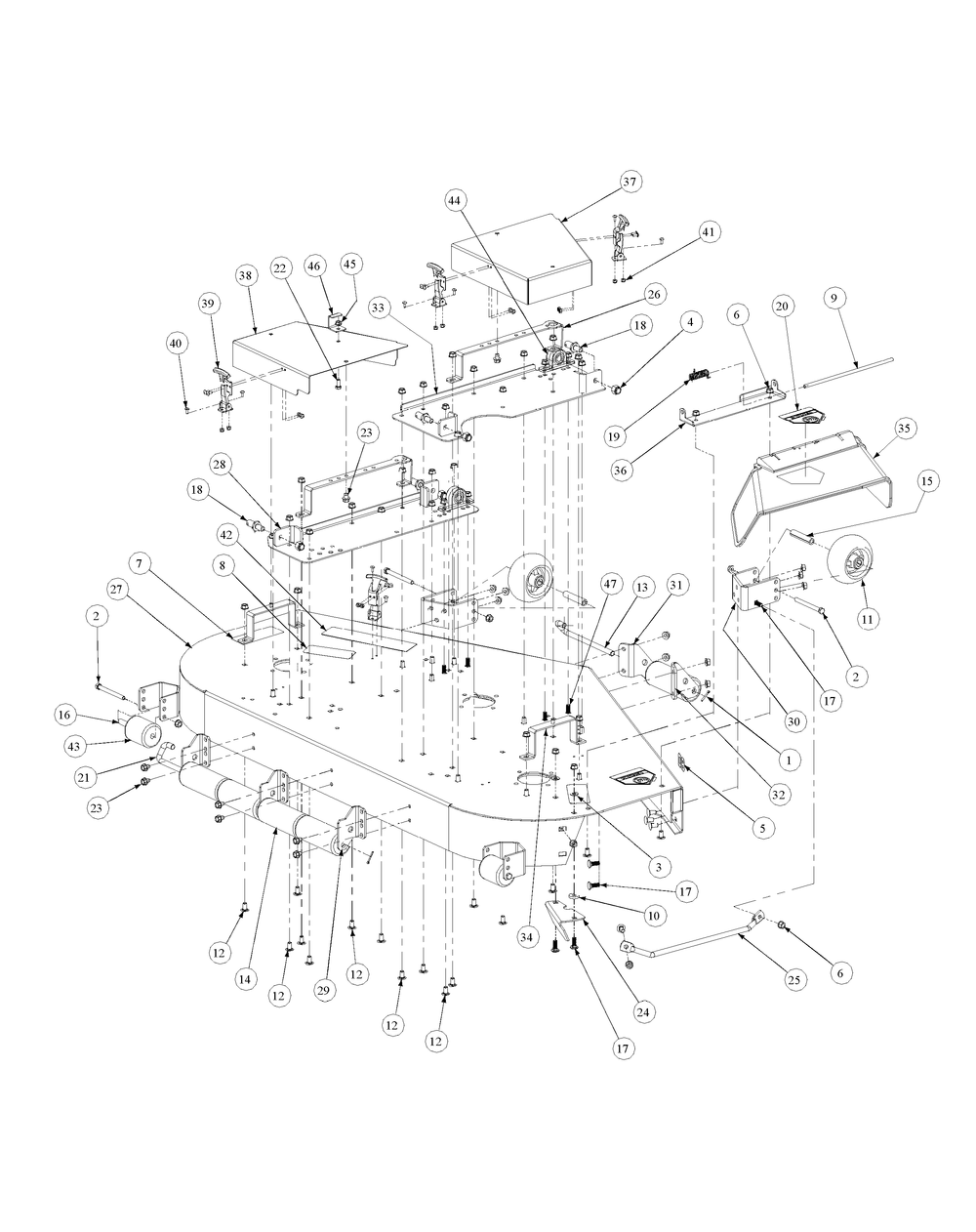 Fabricated Cutter Deck Diagram and Parts List for M60-KW LC-53AB5GFX750-29HP Cub Cadet Lawn Tractor